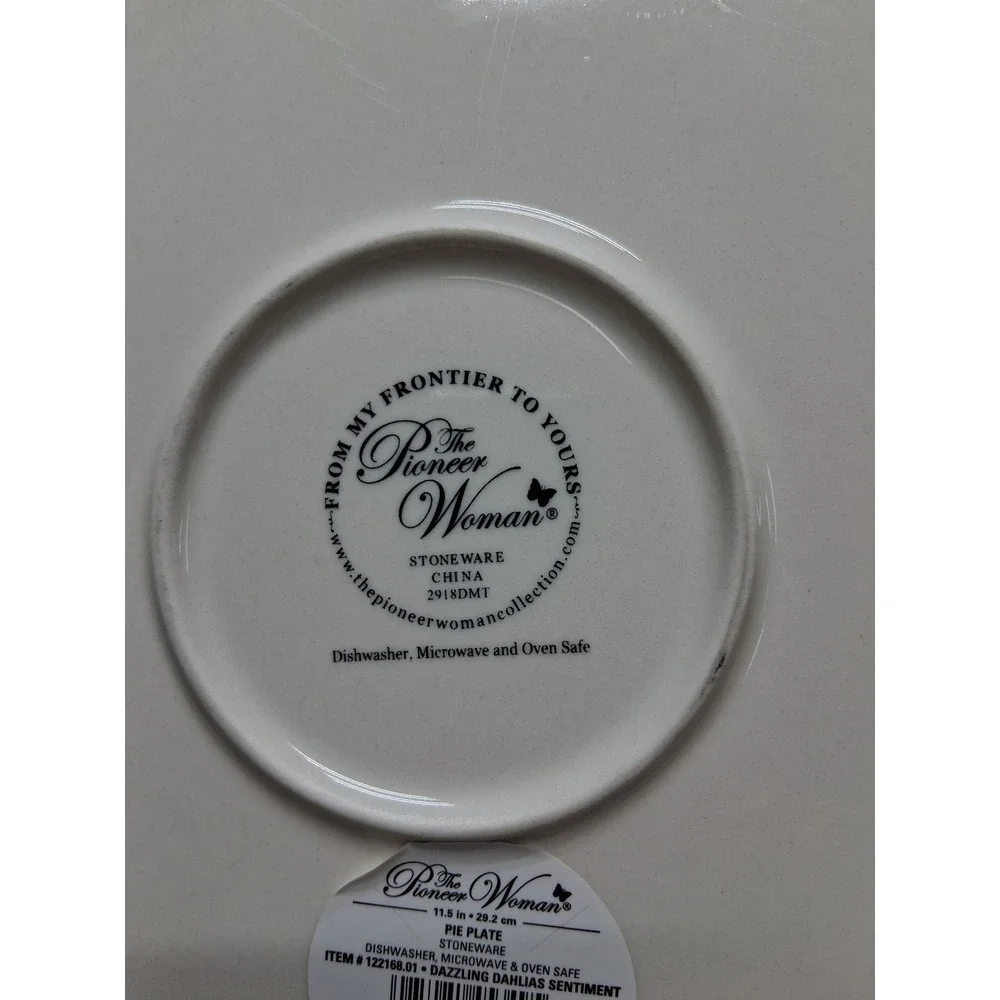 Pioneer Woman Pie Plate Multicolor Dazzling Dahlias Sentiment Stoneware 12216801